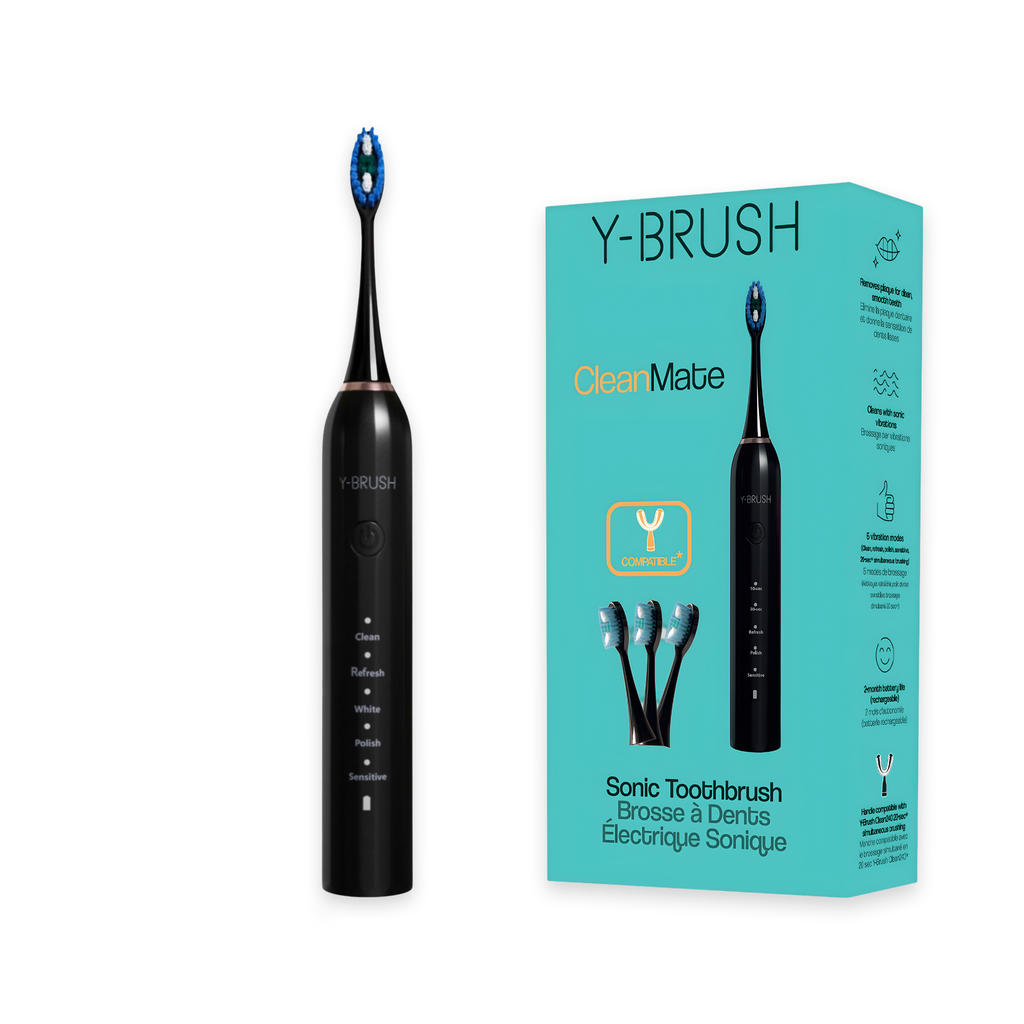 Y-Brush CleanMate sonic electric toothbrush with packaging, black model