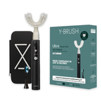 Y-Brush Ultra electric toothbrush with Y-shaped brush head, extra brush head, travel case and packaging